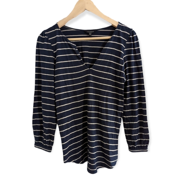 Lucky Brand Stripe V Neck Top - Picture 1 of 2